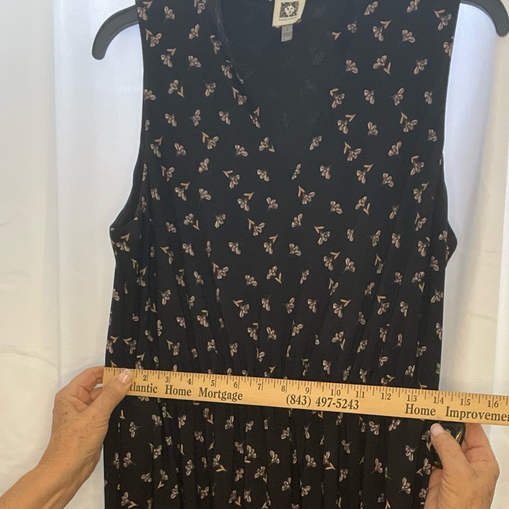 Anne Klein Black with pink Floral Print Sleeveless Midi Dress size 6 pockets - Picture 11 of 16